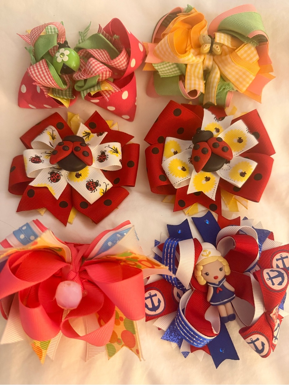 Assorted Kids Hair Bows - Red, Pink, Yellow, Green, Blue